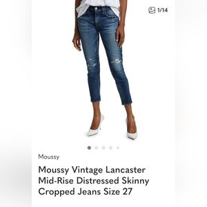 Moussy Vintage Lancaster Mid-Rise Distressed Skinny Cropped Jeans Size 27